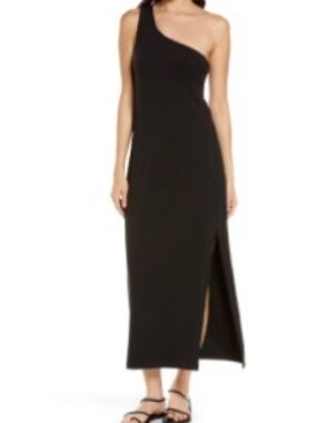 Seafolly Black One-Shoulder Maxi Dress with Side Slit Detail